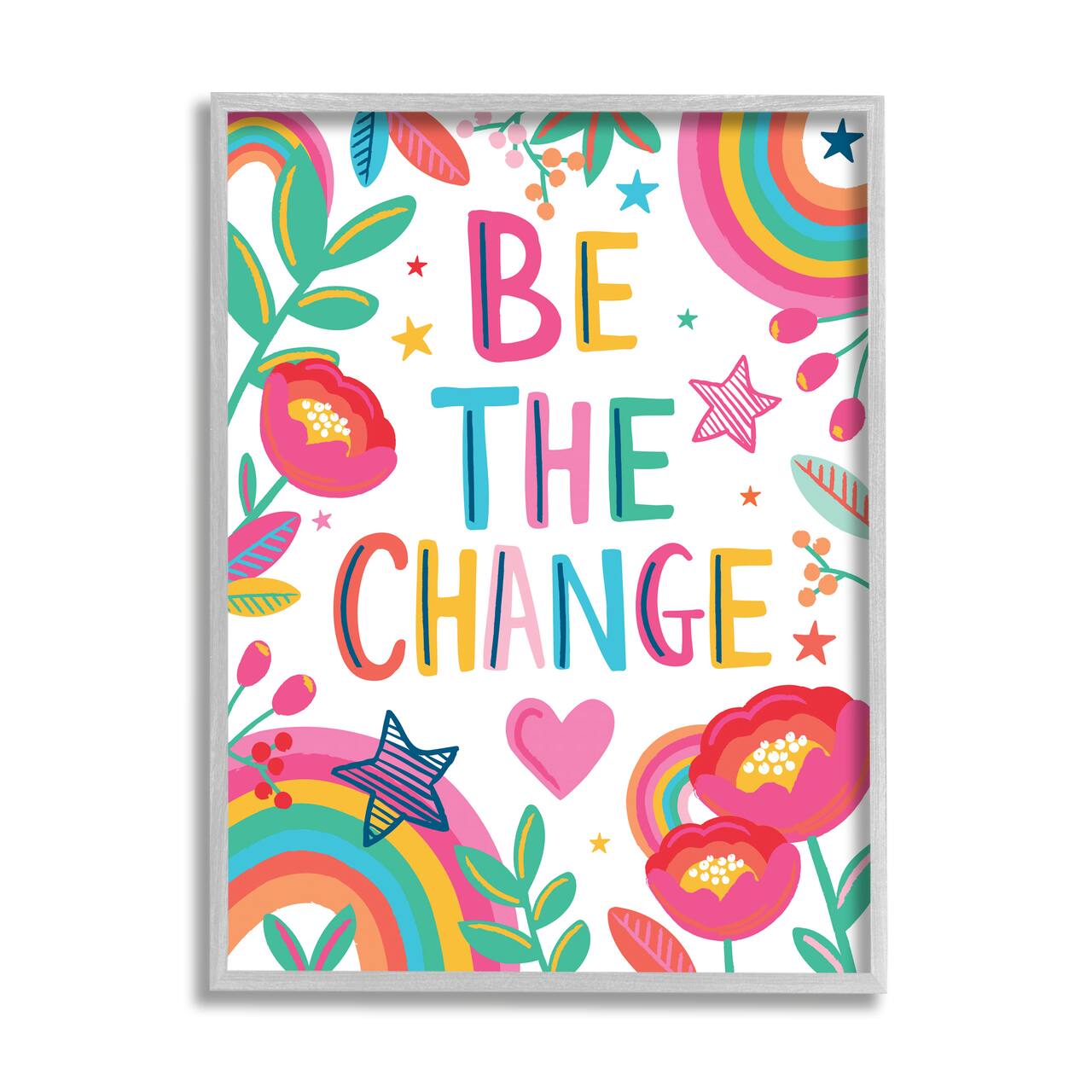 Stupell Industries Be The Change Rainbow Gray Framed Wall Art